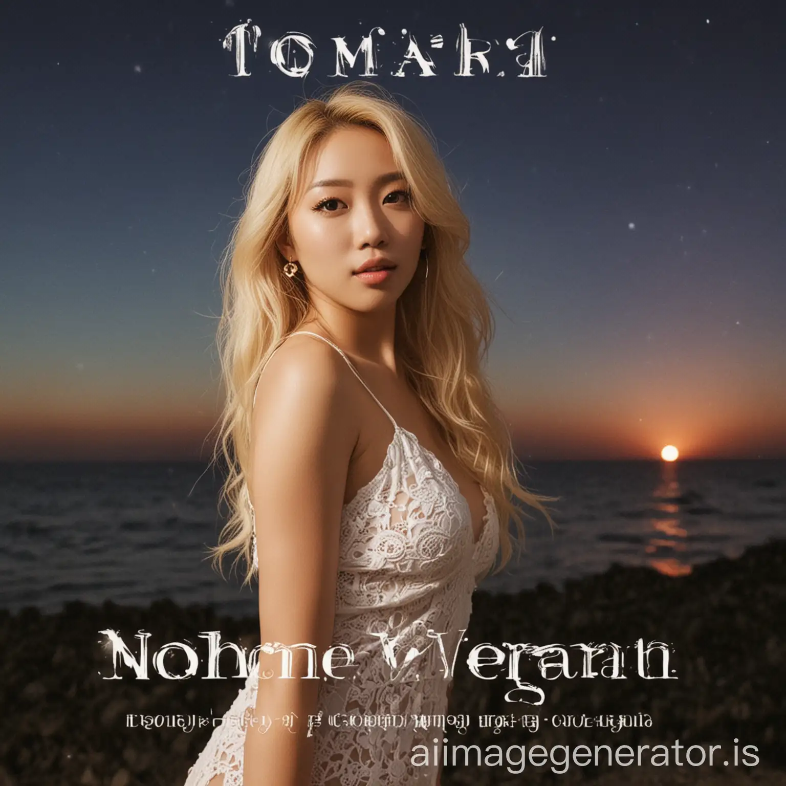 album cover for a pop summer song named "Noche de Verano" by blonde korean singer TOMARI KONG
