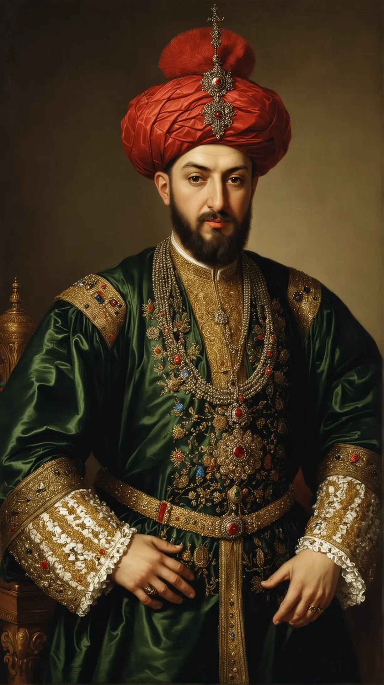 Portrait of Sultan Suleiman II Magnificent Ottoman Ruler in Regal Attire