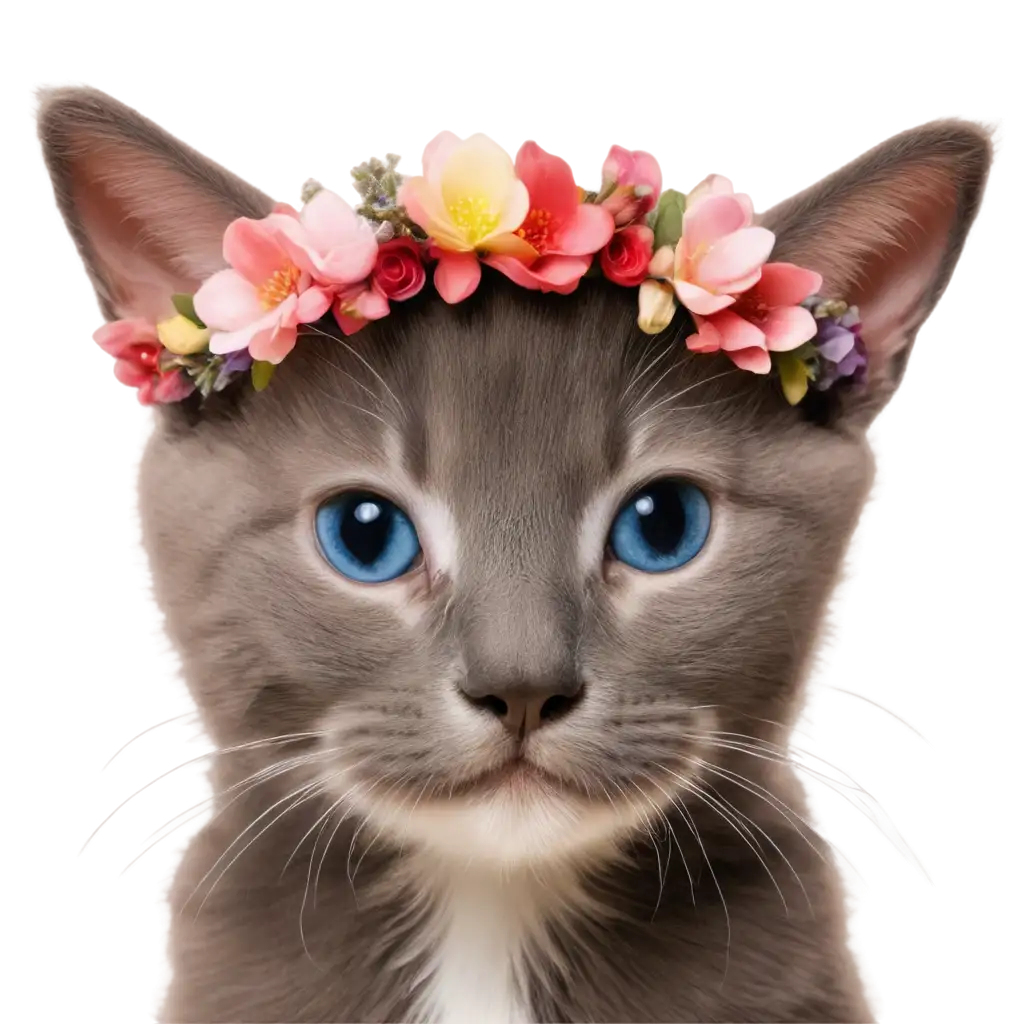Adorable-Colorful-Kitten-with-Floral-Headband-PNG-Vibrant-Feline-Art-for-Digital-Platforms