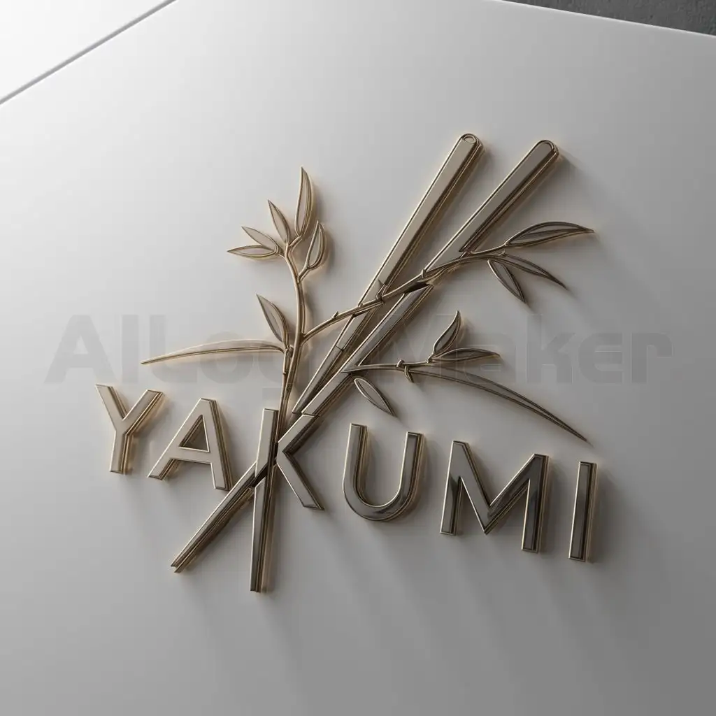 a logo design,with the text "Yakumi", main symbol:Chinese chopsticks with bamboo branches on white background,Moderate,be used in Others industry,clear background