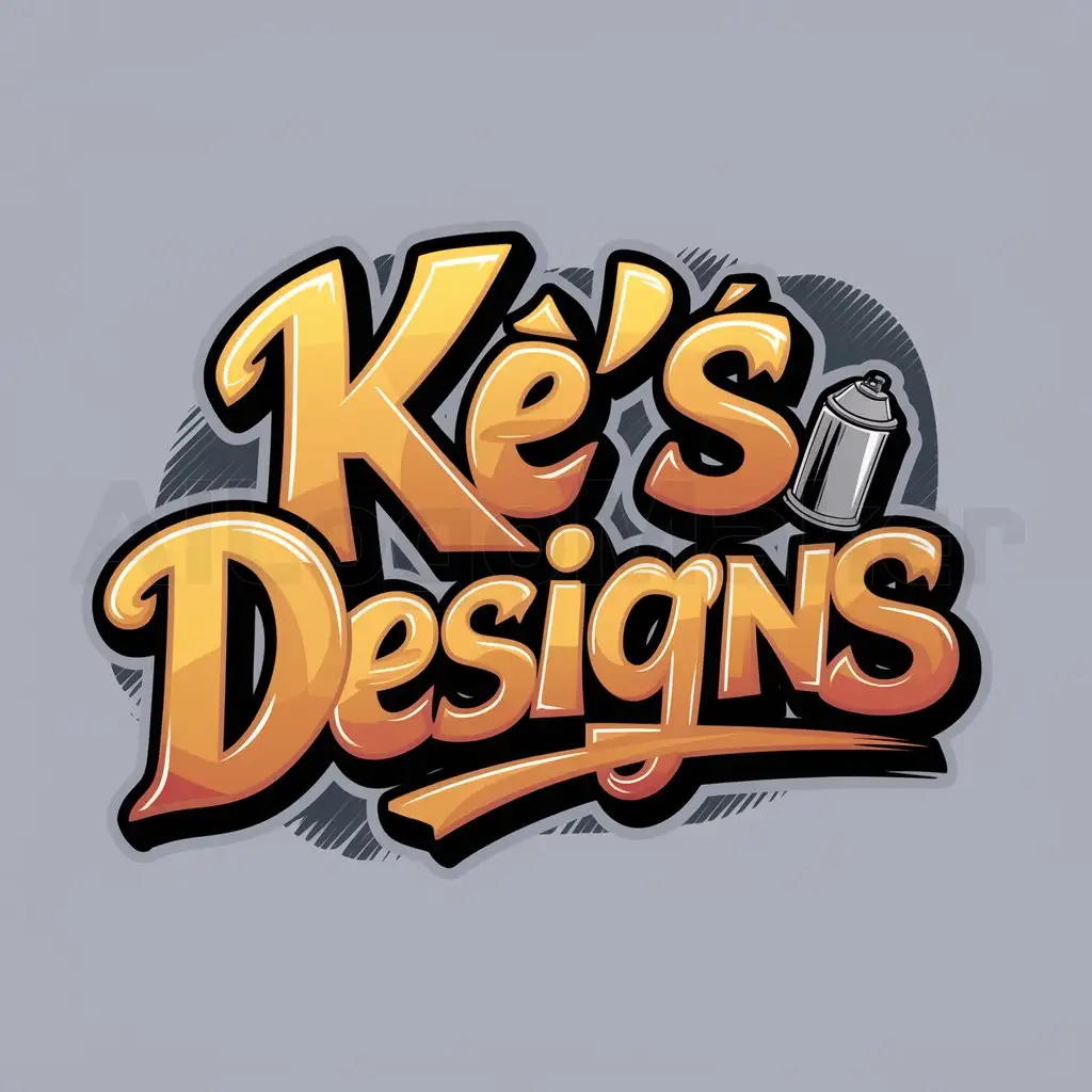 a logo design,with the text "Ké's designs", main symbol:The logo of Ké's Designs should use a graffity style lettertypes, with a subtle but creative design around it. For example, a graffiti spray can. Neutral, it may be very colorful.,Moderate,clear background