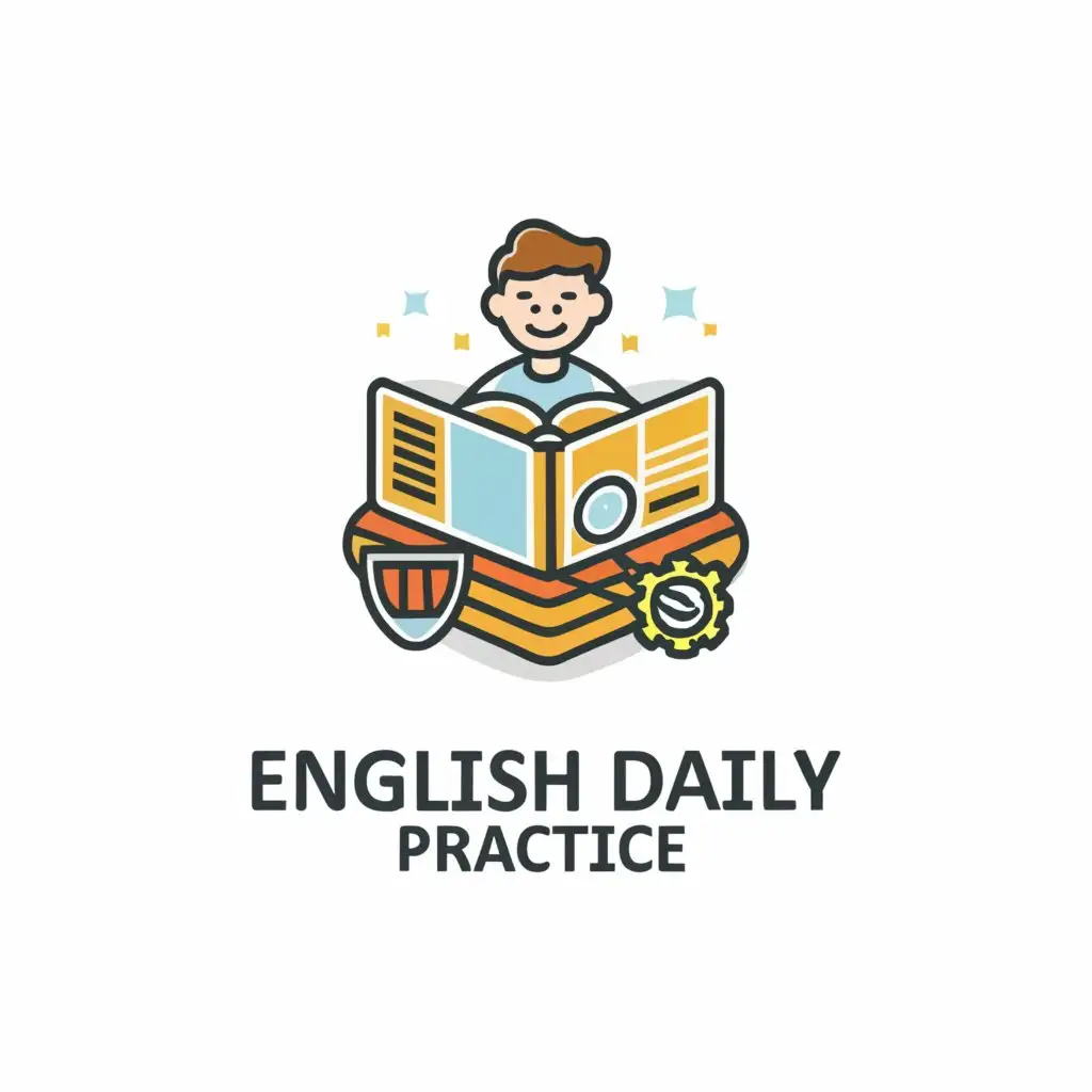 a logo design,with the text "English Daily Practice", main symbol:English Grammar, Laptop, Happy Student,complex,be used in Education industry,clear background