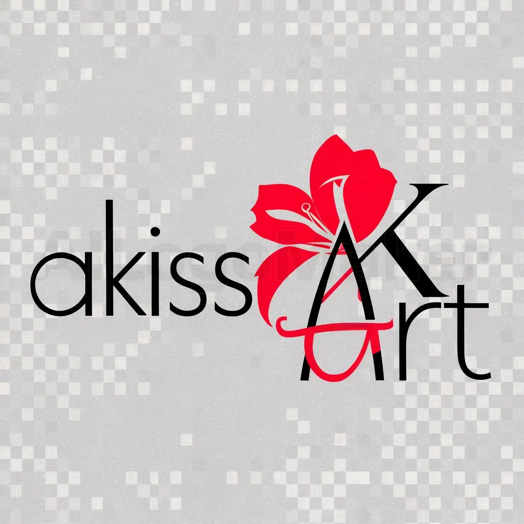 a logo design,with the text "aKissArt", main symbol:red flower,Moderate,clear background
