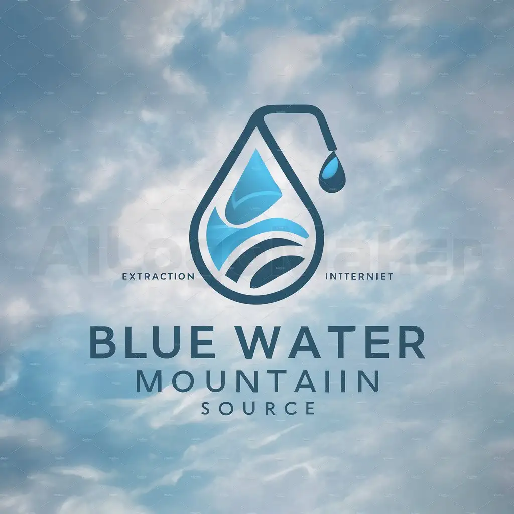 a logo design,with the text "blue water mountain source", main symbol:air extraction water droplet ecological reconstruction solidification process sky,complex,be used in Internet industry,clear background