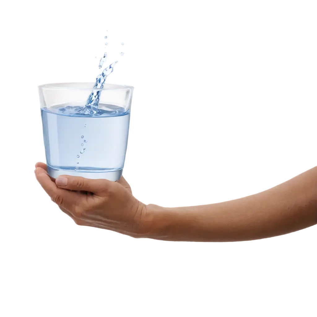 Two hands, one holding a cup of water