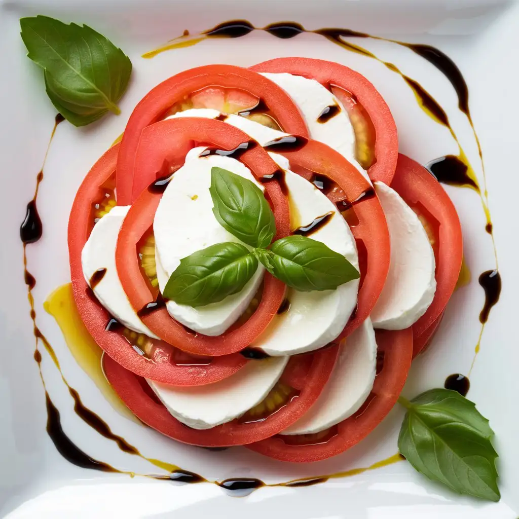 Fresh Tomato and Mozzarella Salad with Basil Leaves