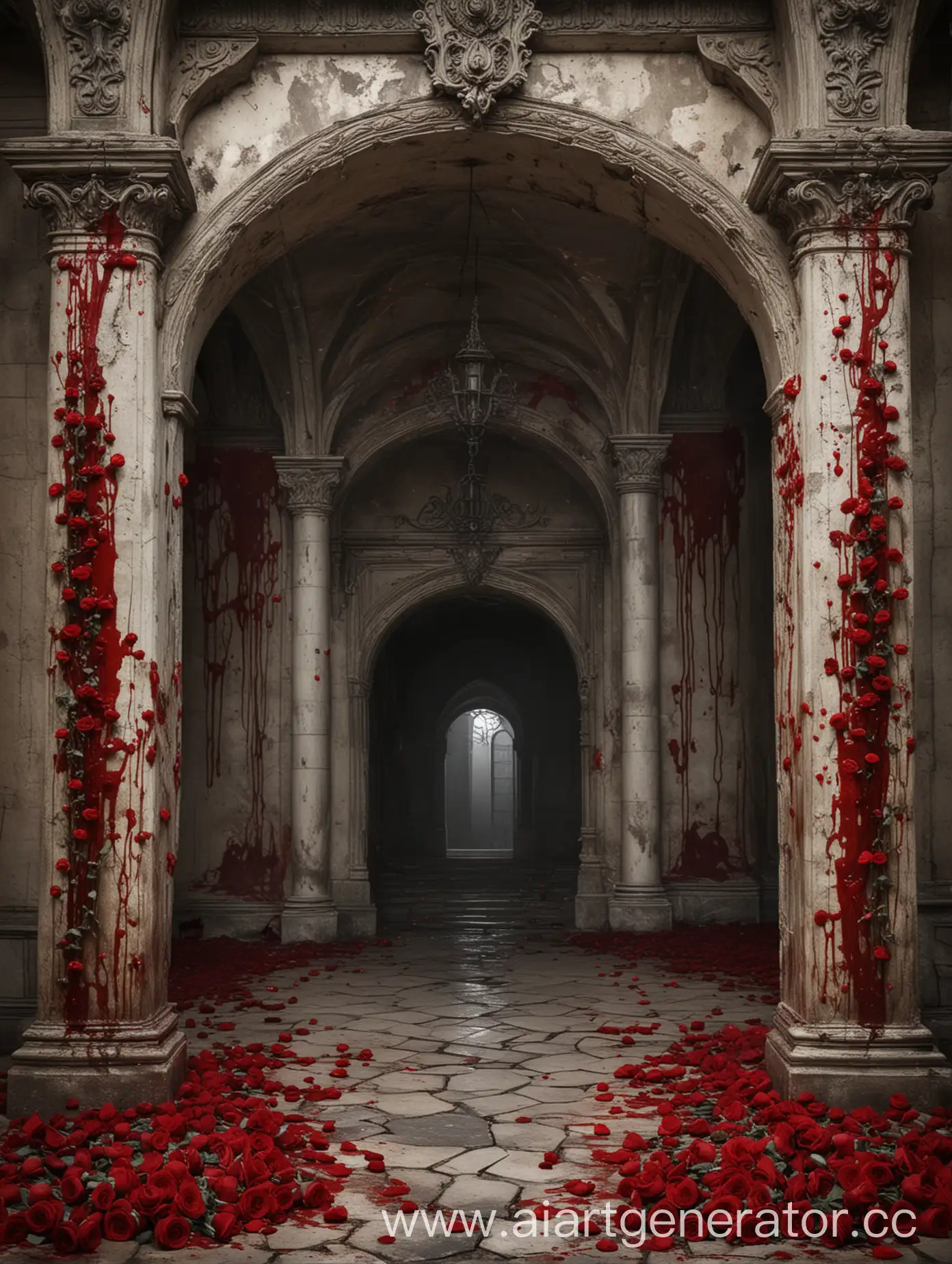 фон дворец с красными розами и кровью 