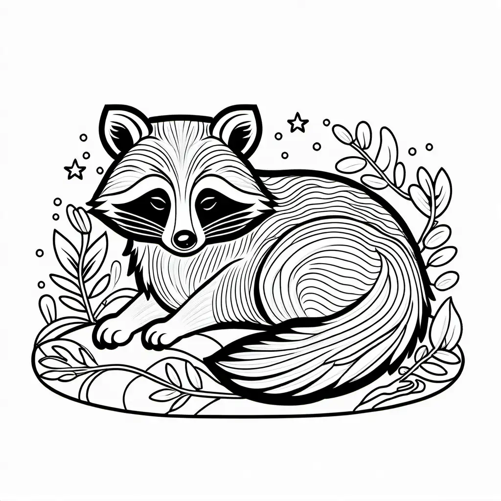 Peaceful-Raccoon-Sleeping-Relaxing-Black-and-White-Coloring-Page