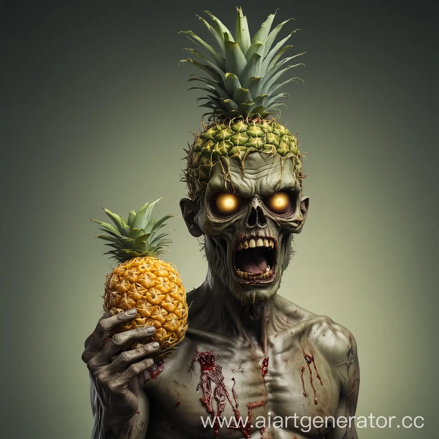 Zombie-with-Pineapple-Head-Spooky-Fruit-Creature-Stalking-Through-the-Misty-Night
