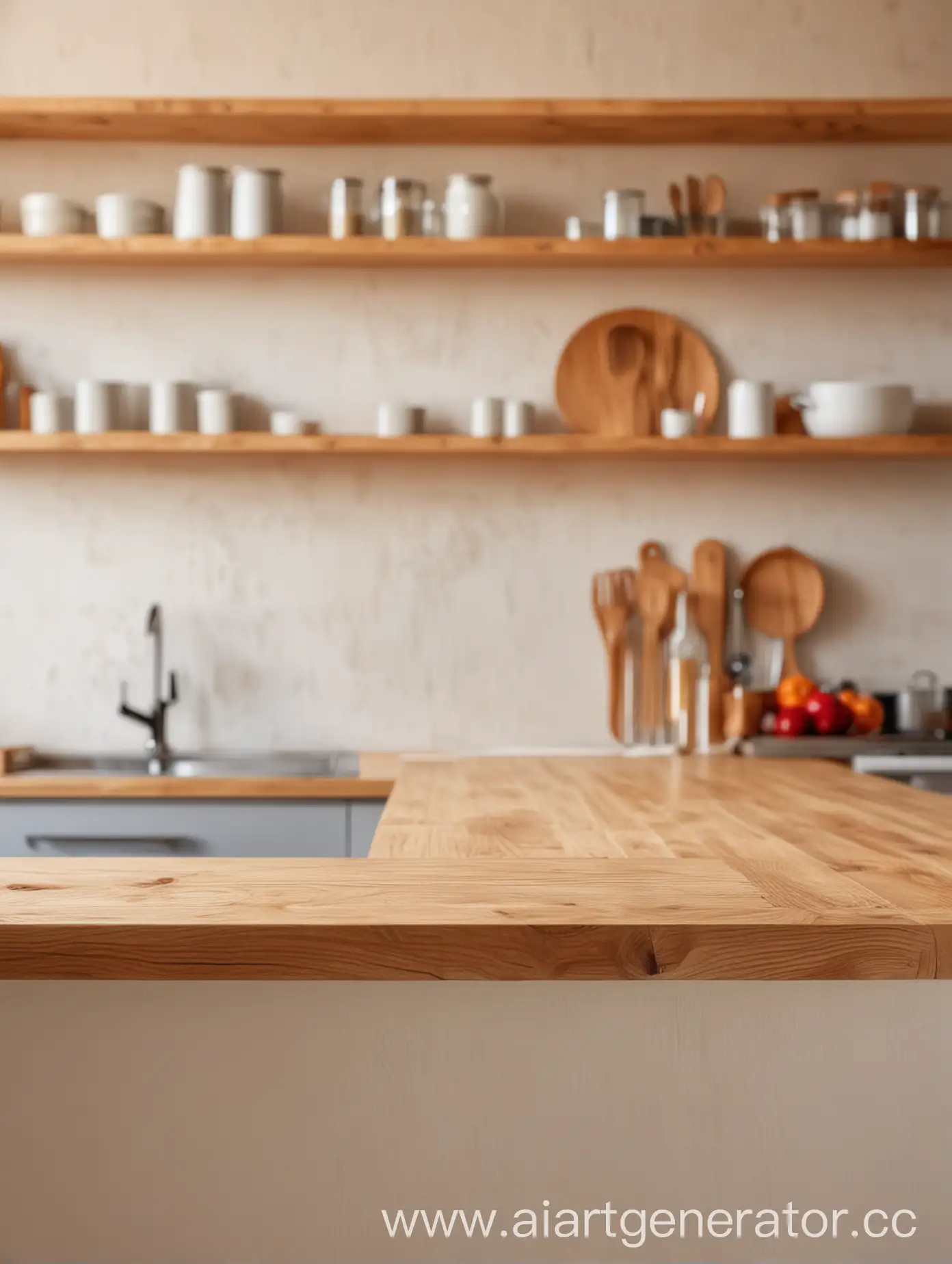 Bright-Wooden-Kitchen-Counter-with-Blurred-Background