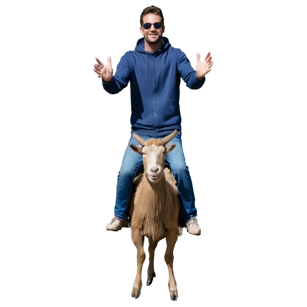 man riding a goat front view