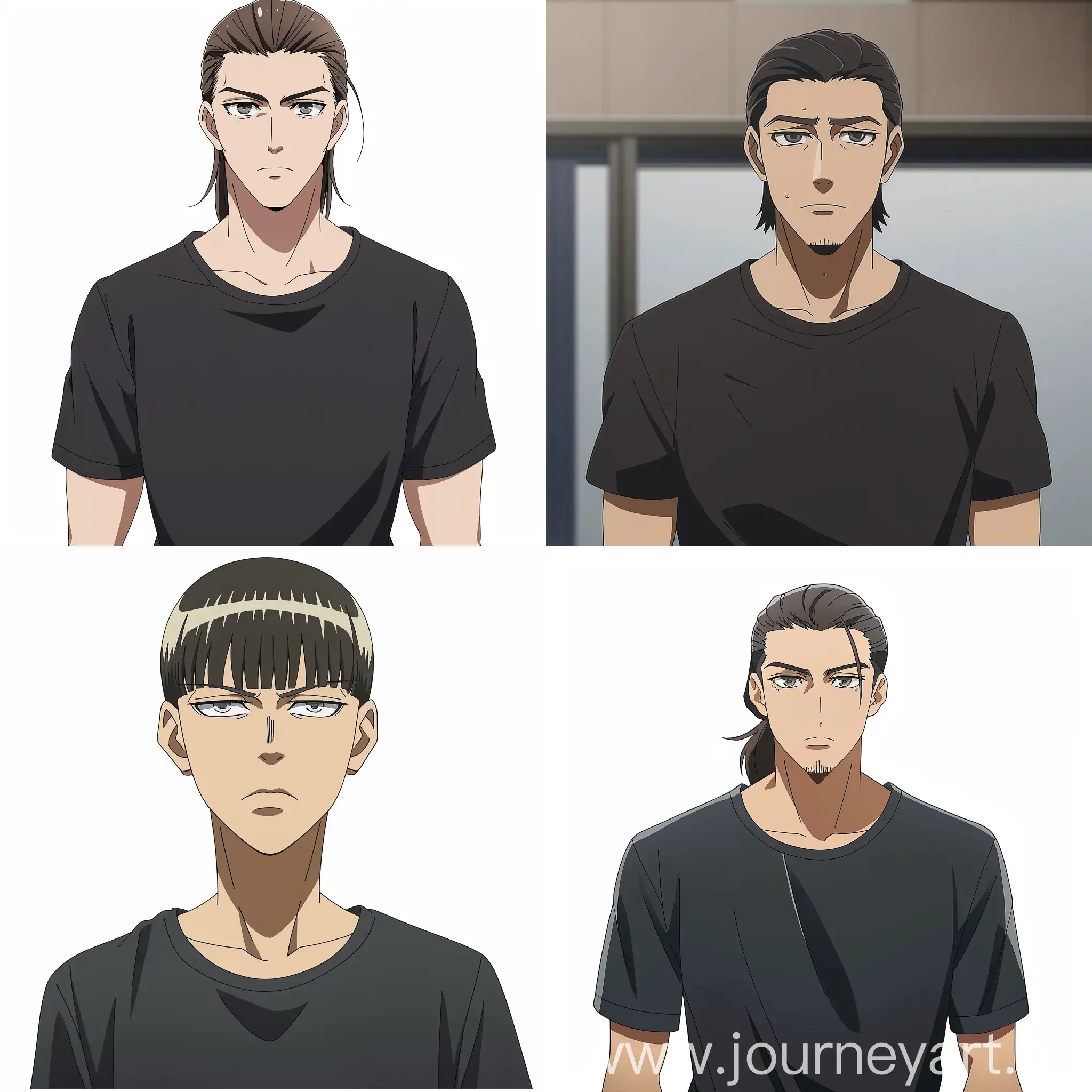 Serious-Anime-Character-with-Crew-Cut-in-Black-TShirt