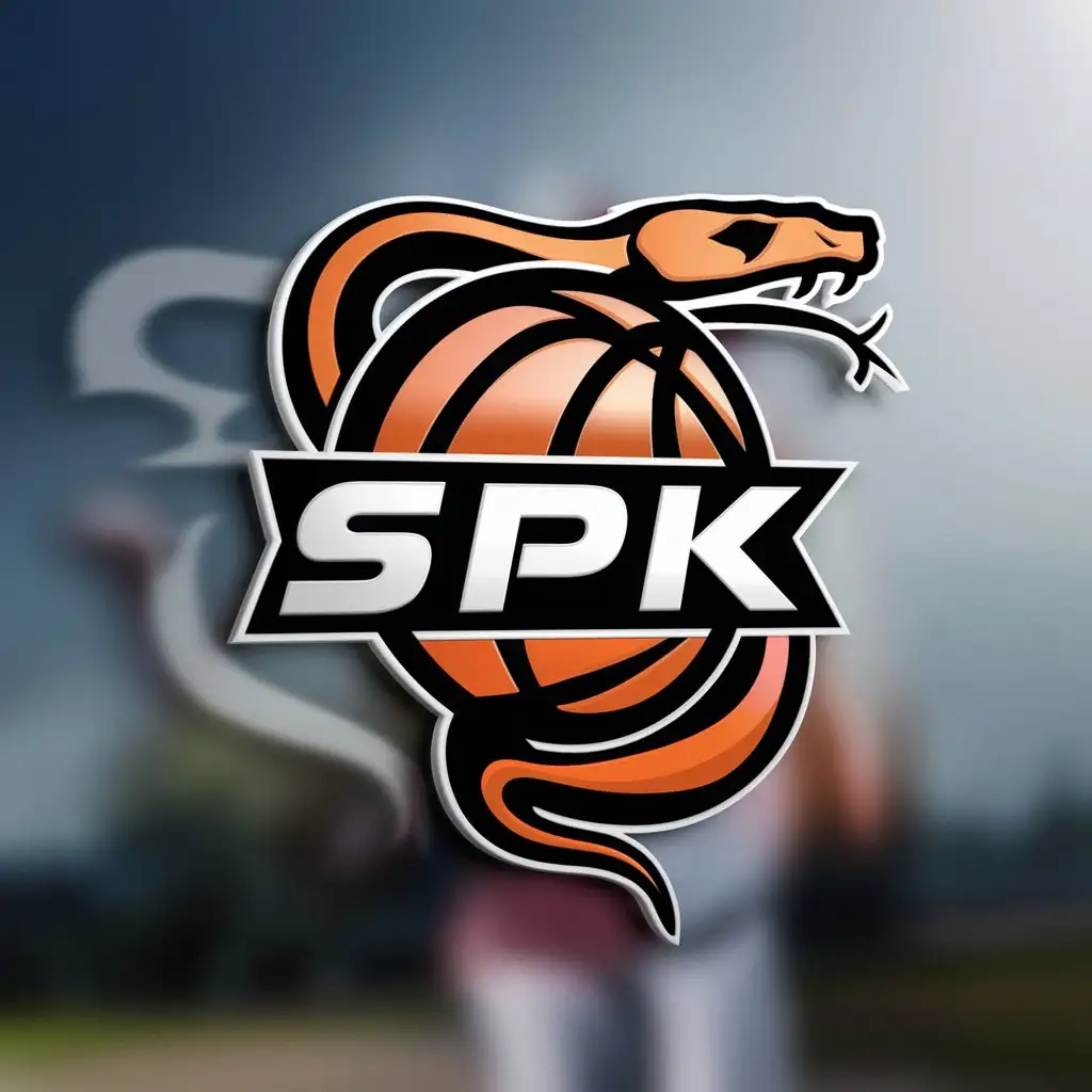 a logo design,with the text "SPK", main symbol:basketball, snake,Moderate,be used in Sports Fitness industry,clear background