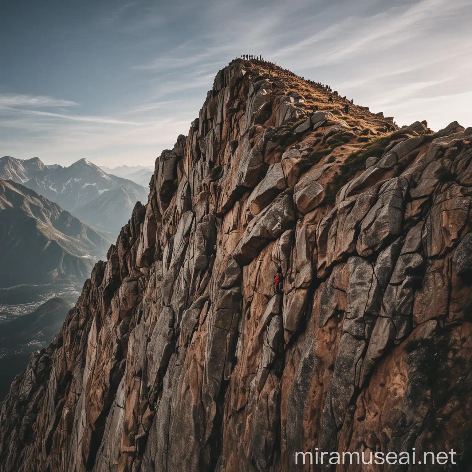 Adventurous Person Climbing Majestic Mountain Peak