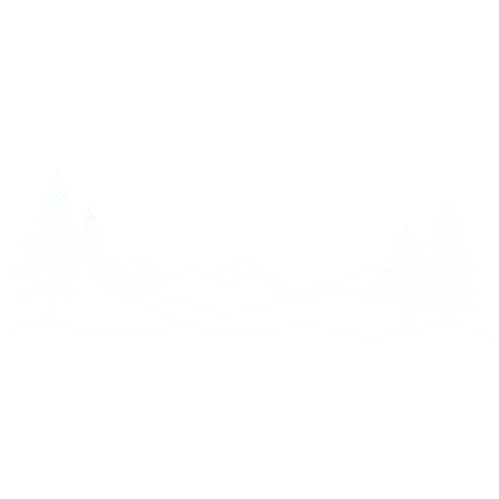 white outline of mountains and trees with white inside outlines, no other colors