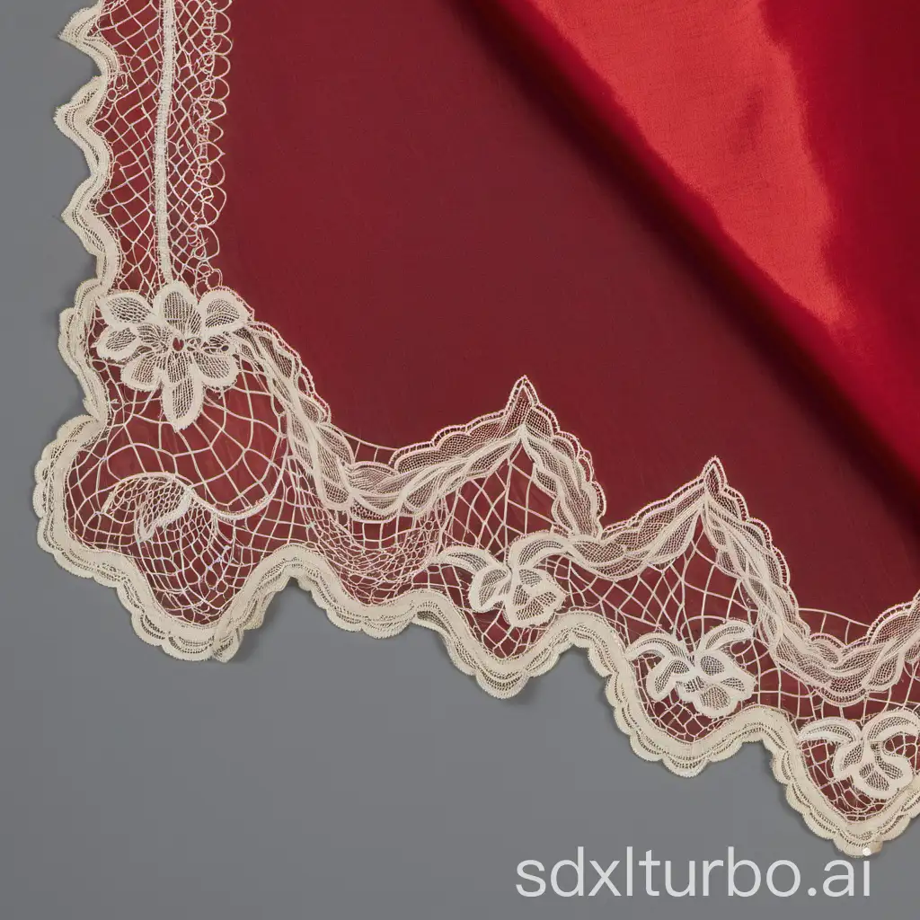 scrap of red silk, trimmed with lace