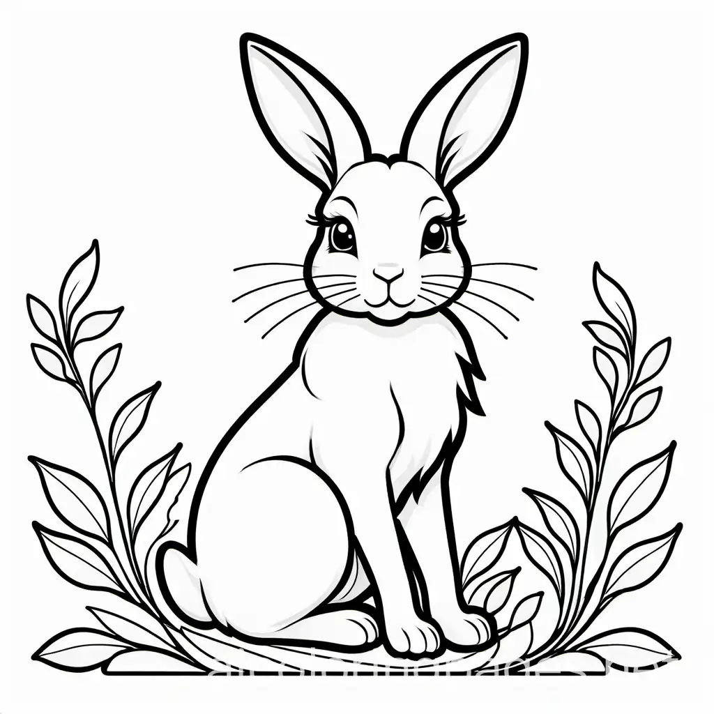 bunny, Coloring Page, black and white, line art, white background, Simplicity, Ample White Space