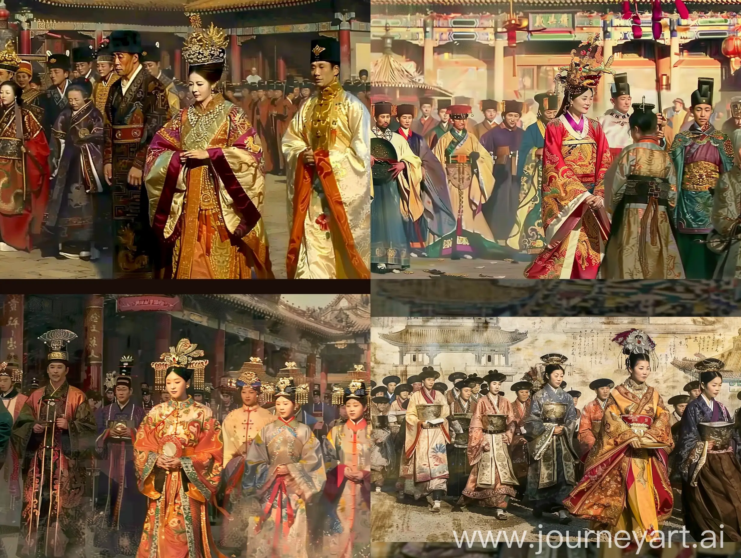 Empress-Cixi-Walking-Scene-with-Phoenix-Robe-and-Palace-Attendants