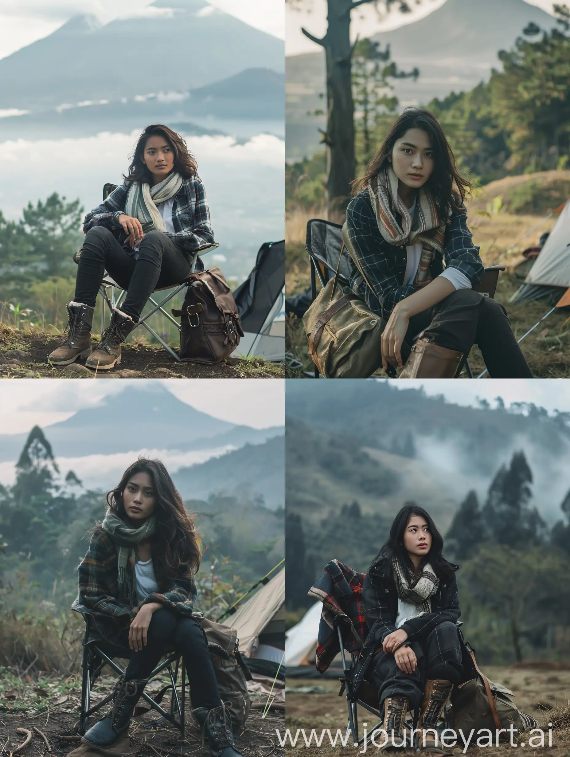 Indonesian-Woman-in-Black-Flannel-Shirt-with-Mount-Semeru-View
