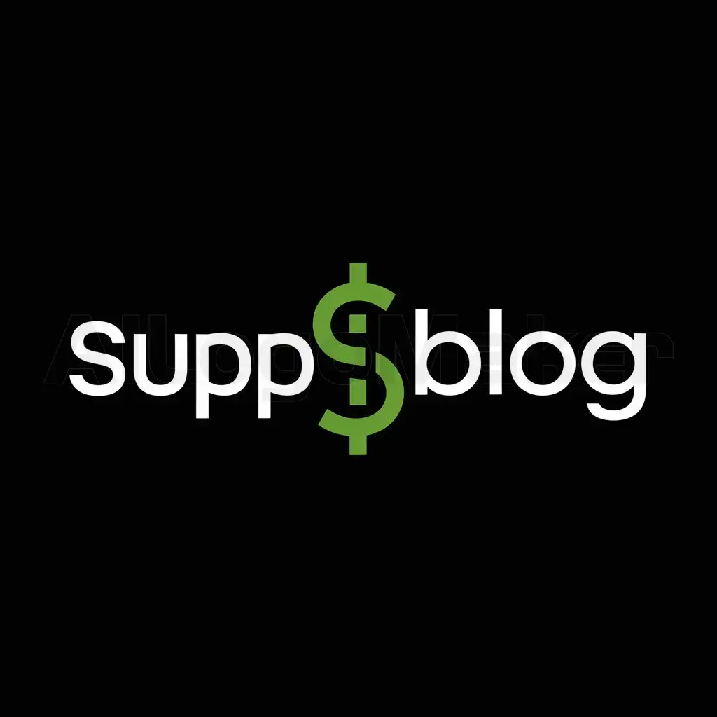 a logo design,with the text "SUPP BLOG", main symbol:Minimalistic logo. Money in green tint on black background,Minimalistic,be used in Others industry,clear background