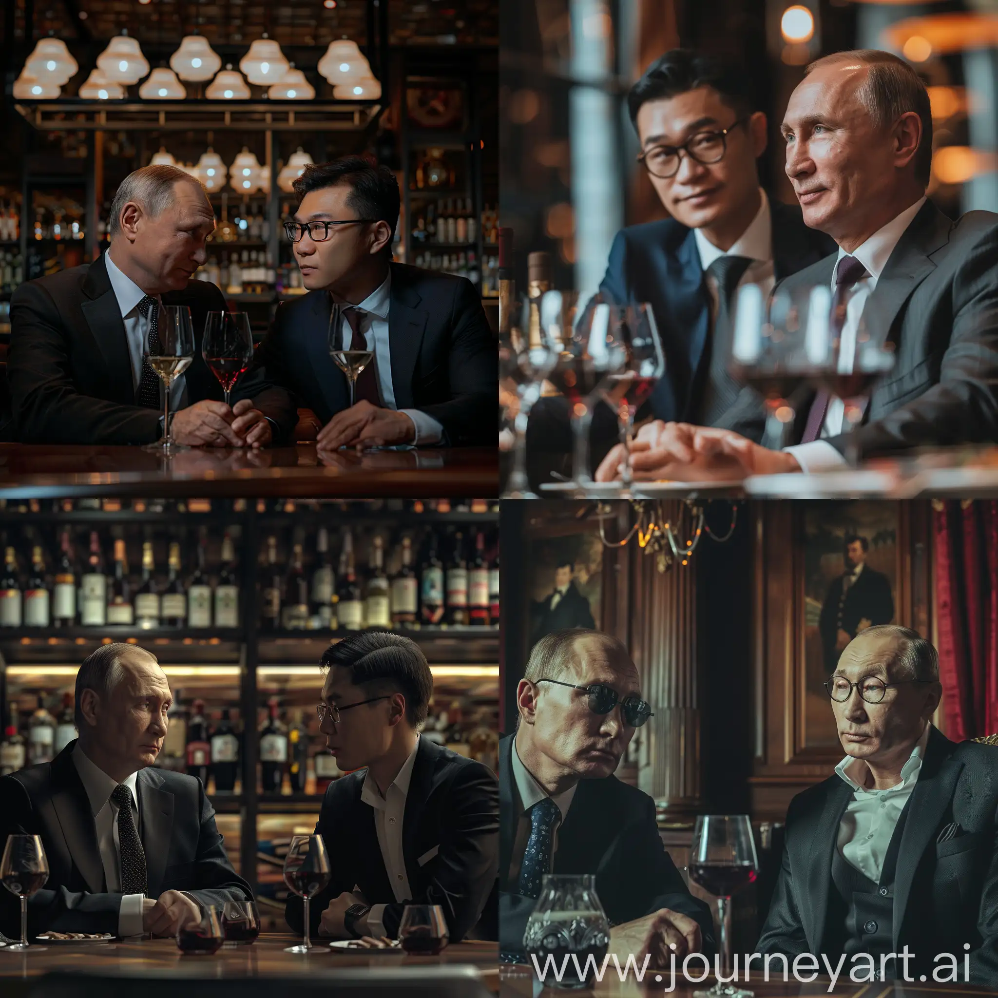 Luxurious-Bar-Scene-Vladimir-Putin-and-Asian-Man-in-Business-Attire-with-Wine