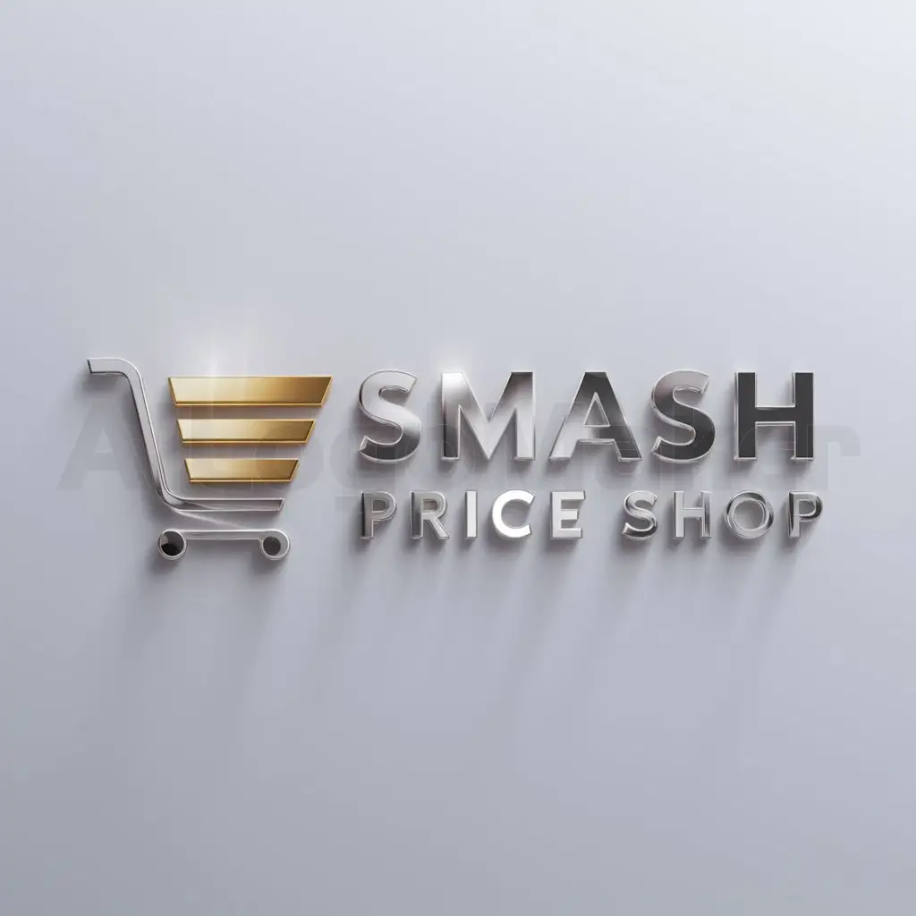 a logo design,with the text "Smash Price Shop", main symbol:online shop golden and silver,Moderate,clear background