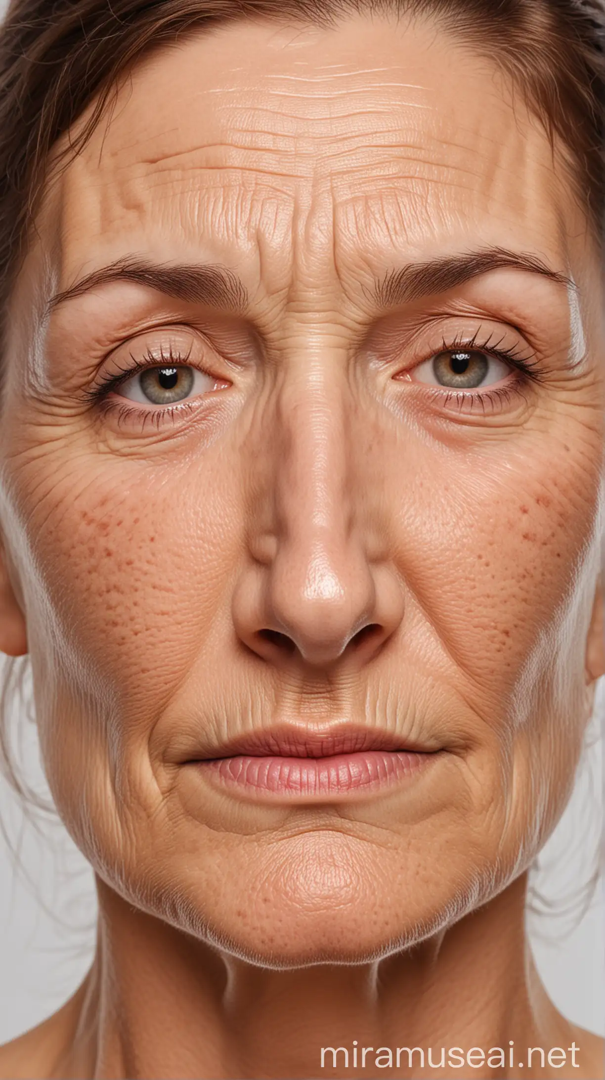 image of a woman with wrinkles in her face. do not stretch out the face make it normal!

