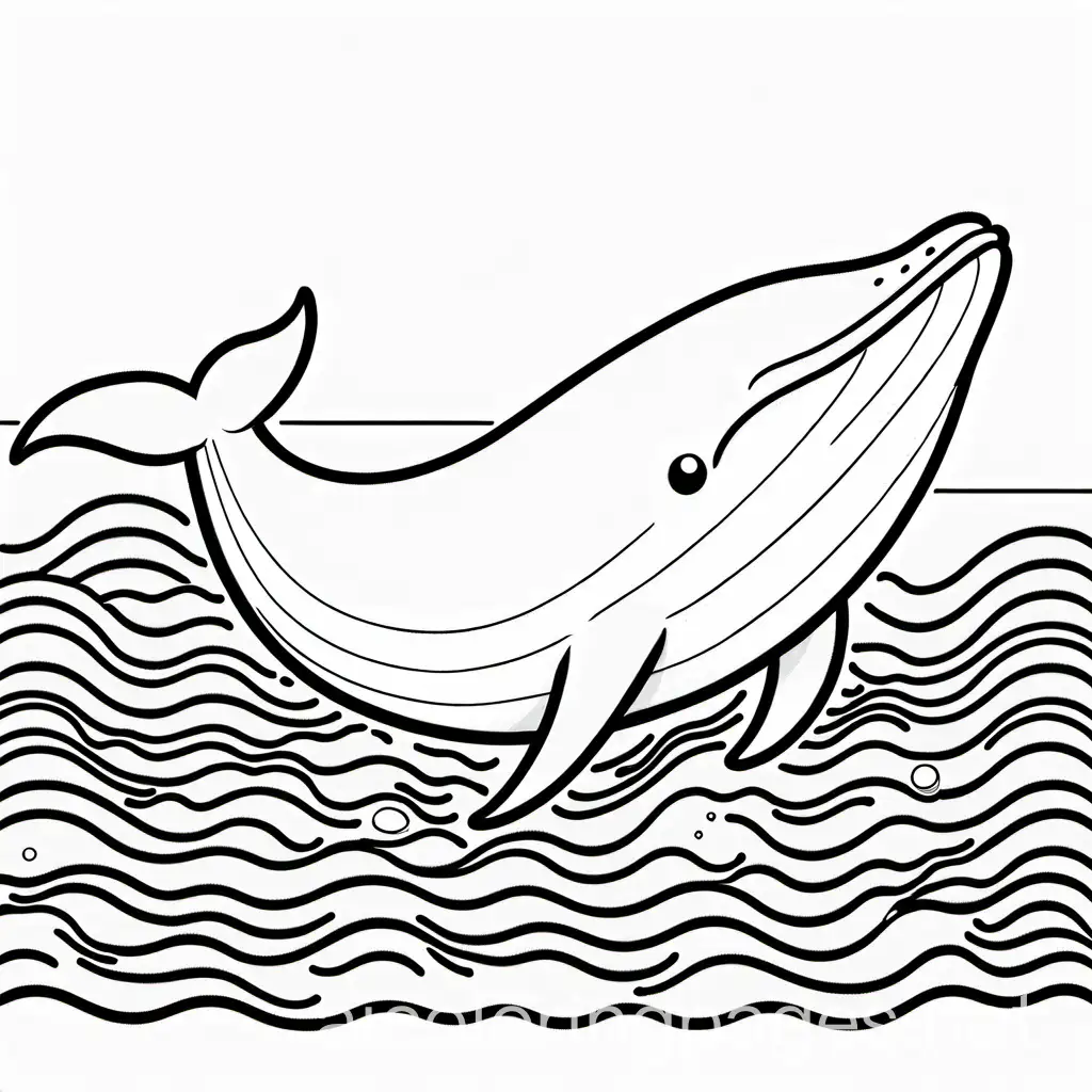 a playful whale black and white, Coloring Page, black and white, line art, white background, Simplicity, Ample White Space. The background of the coloring page is plain white to make it easy for young children to color within the lines. The outlines of all the subjects are easy to distinguish, making it simple for kids to color without too much difficulty