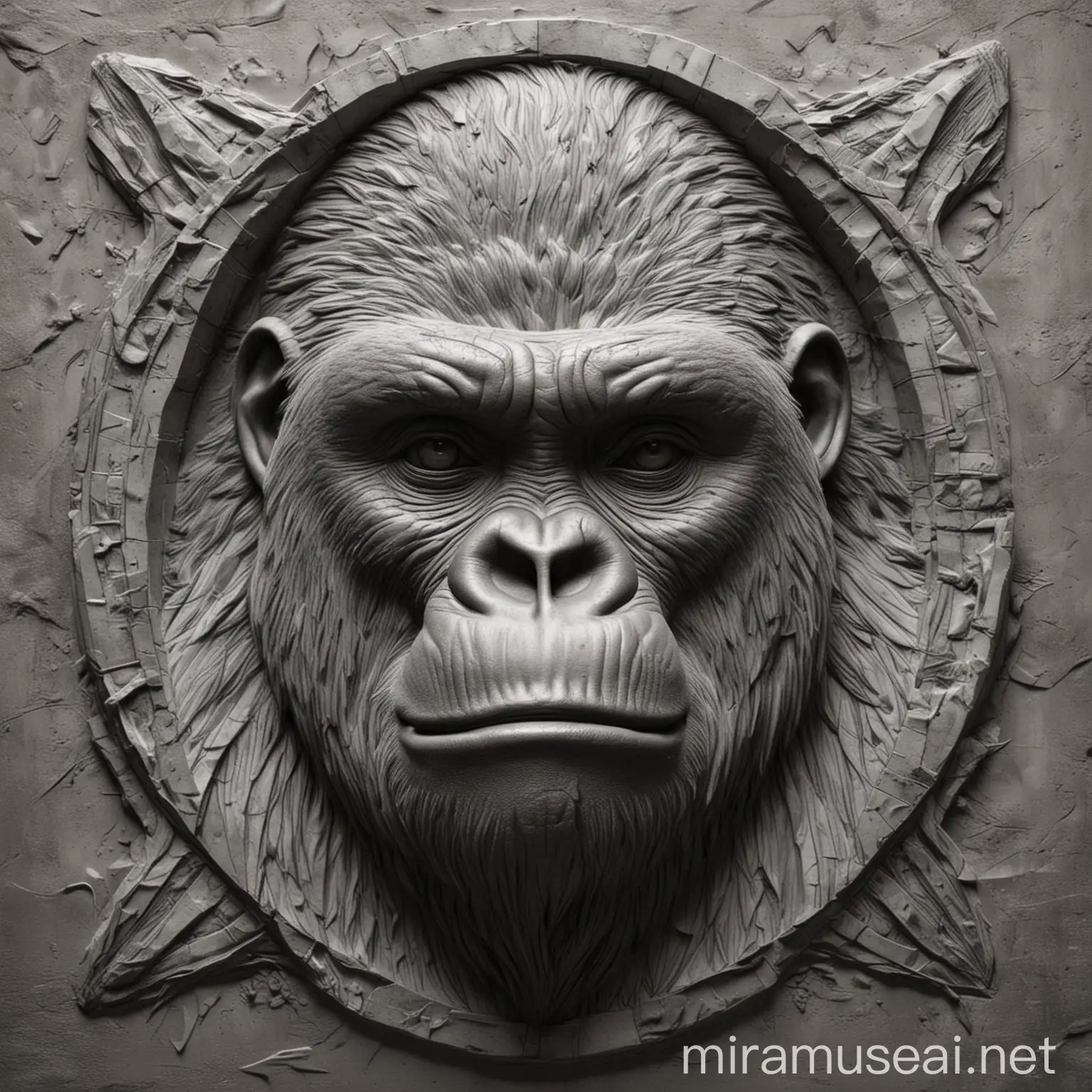 Bas relief grayscale gorilla

