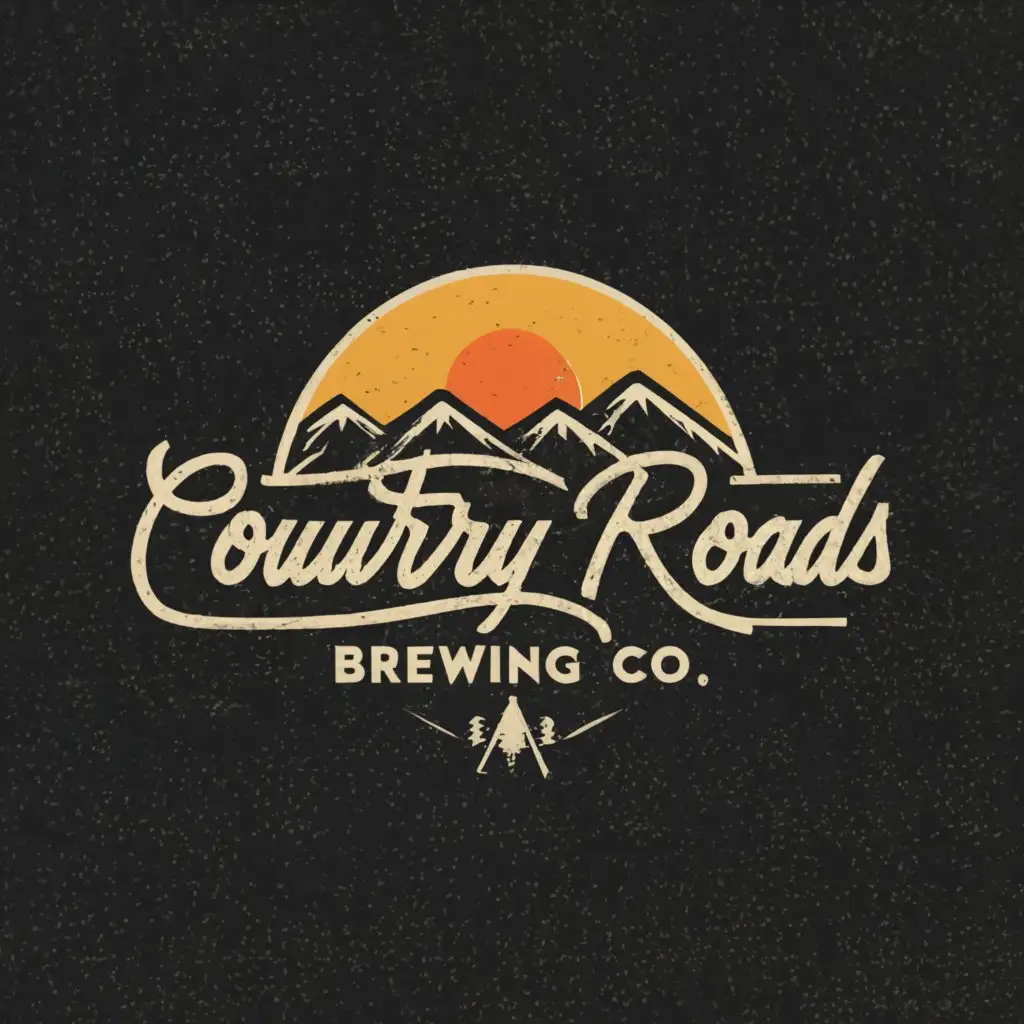a logo design,with the text "Country Roads Brewing Co.", main symbol:a sunset behind mountain hills,Moderate,be used in Restaurant industry,clear background