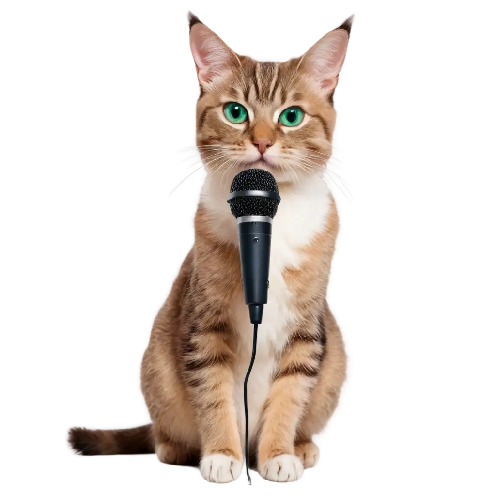 Captivating-PNG-Image-of-a-Cat-with-Green-Eyes-Holding-a-Microphone