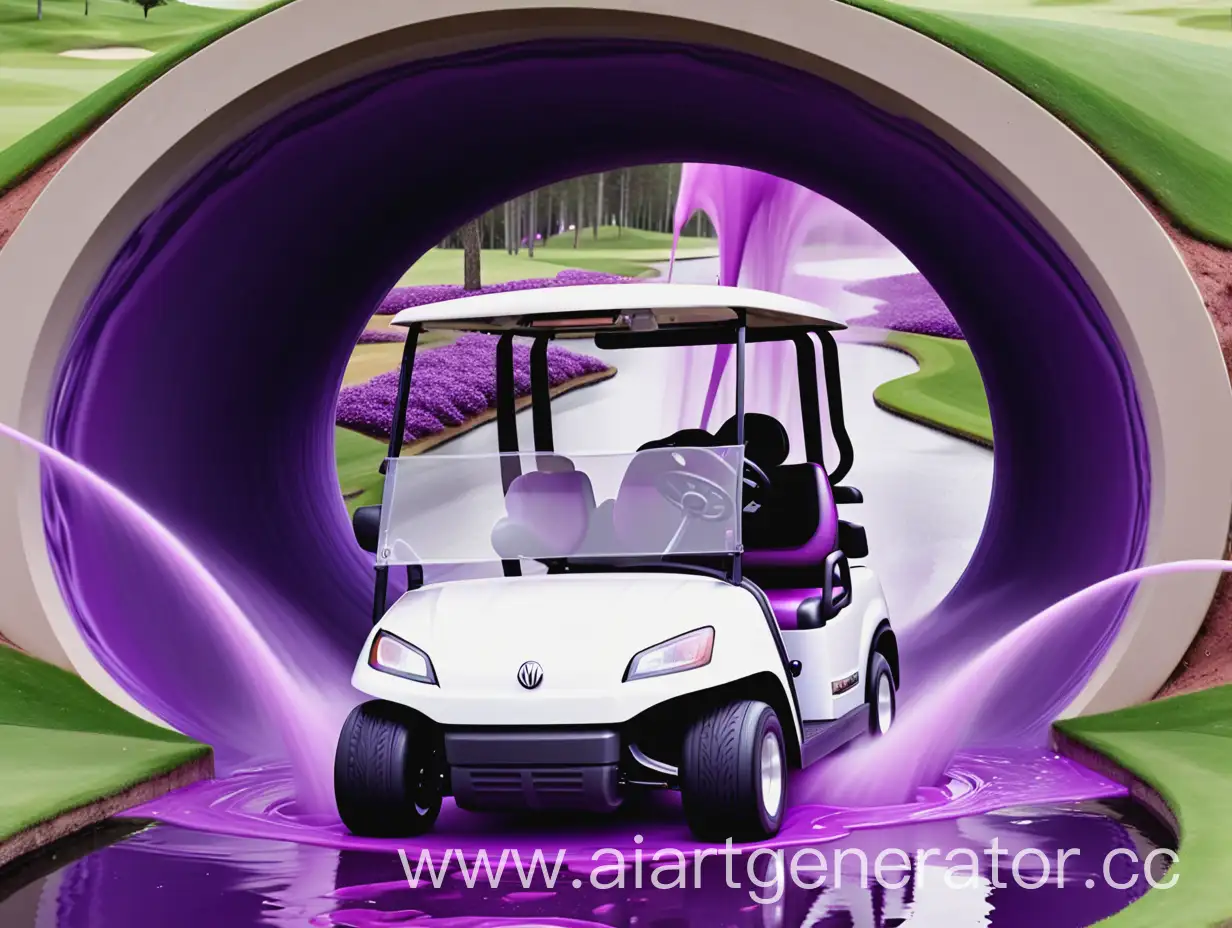 Golf-Car-Driving-into-Enigmatic-Purple-Portal