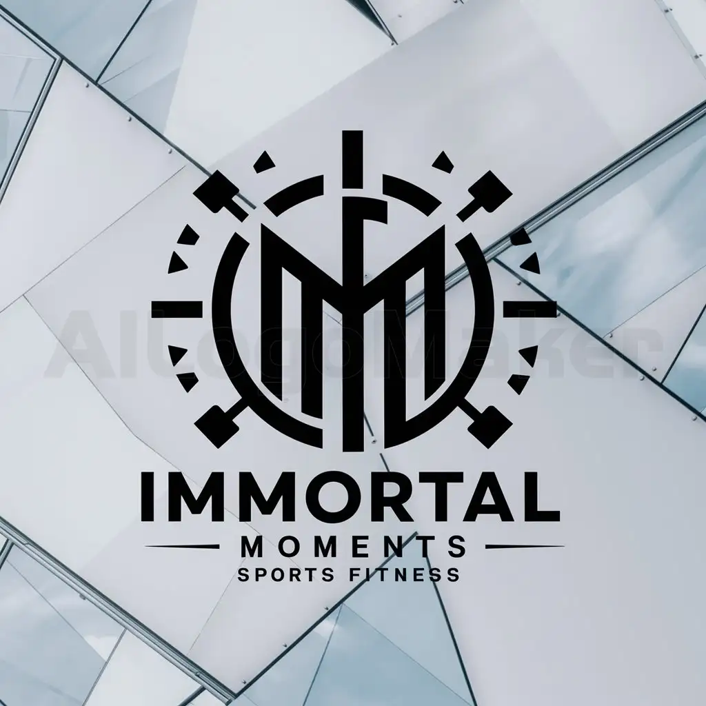 a logo design,with the text "IMMORTAL MOMENTS", main symbol:I want the I and M to somehow mesh together surrounded by multiple shapes,Moderate,be used in Sports Fitness industry,clear background