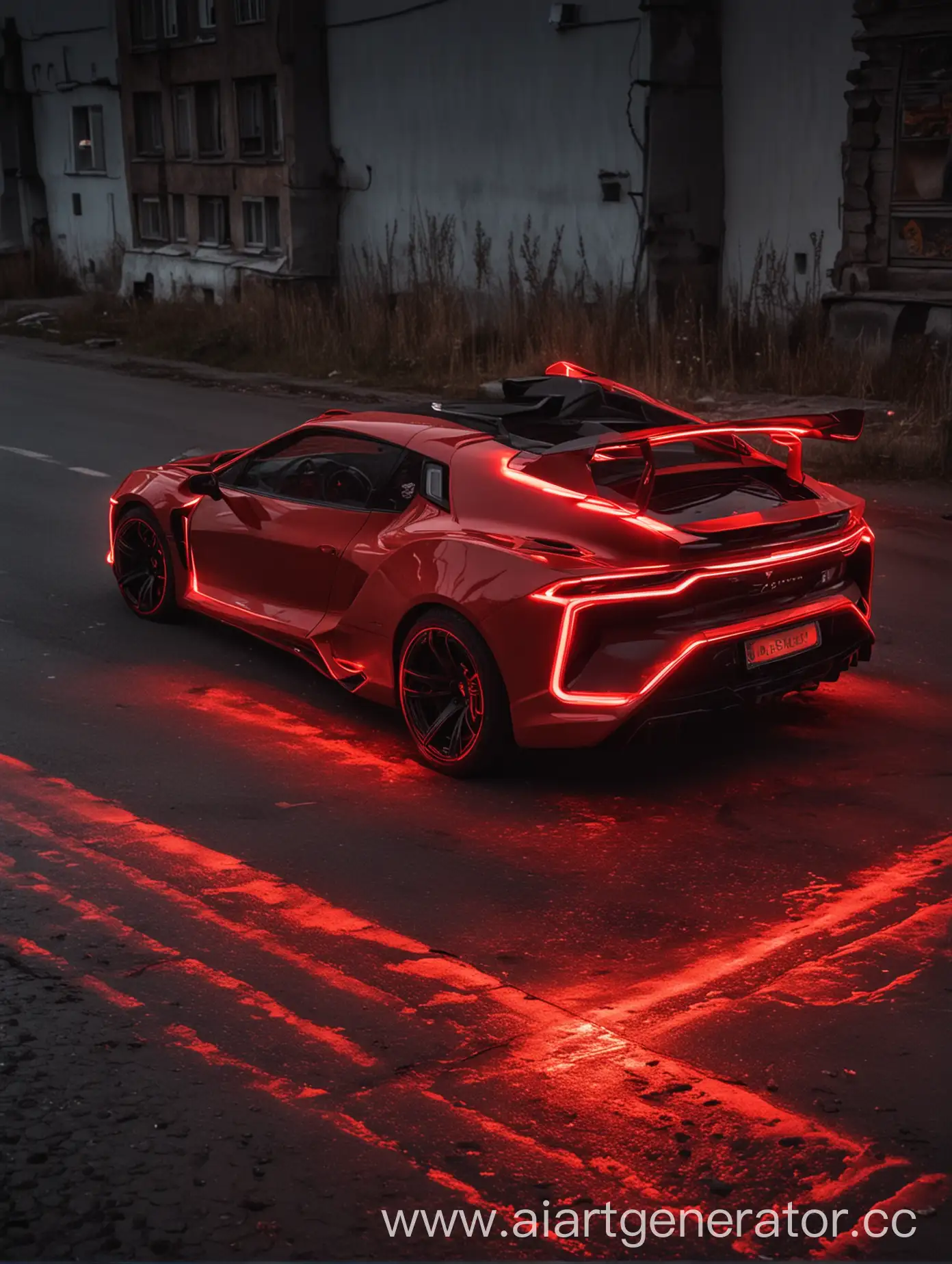 Neon-Red-Lit-Sporty-Car-Futuristic-Vehicle-Illuminated-in-Vibrant-Hue