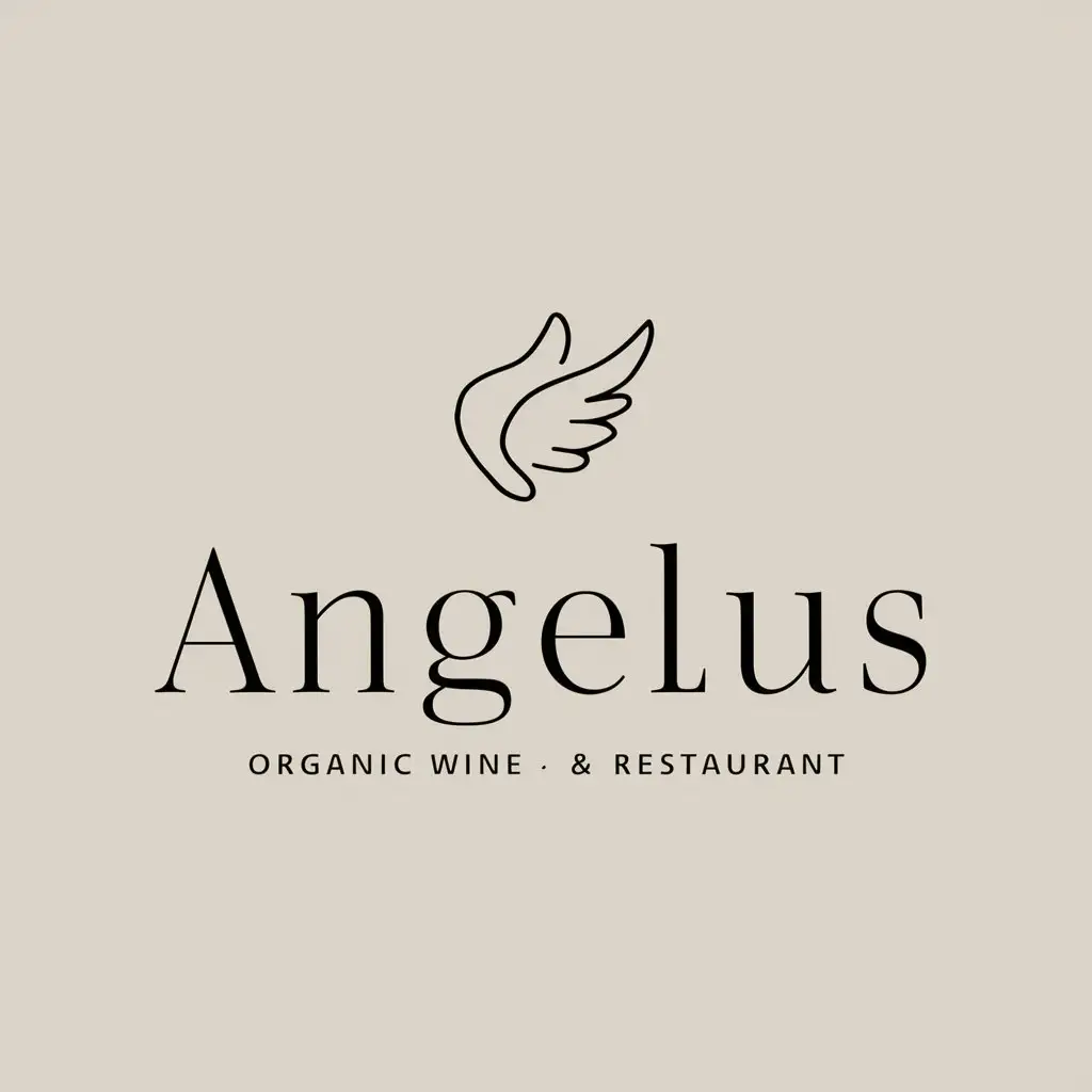 a logo design,with the text "ANGELUS", main symbol: Minimalist single-line drawing artwork for organic wine and restaurant business "ANGELUS," embodying modern aesthetics, simplicity, and harmony, representing the name "ANGELUS.",Minimalistic,be used in wine and restaurant industry,clear background