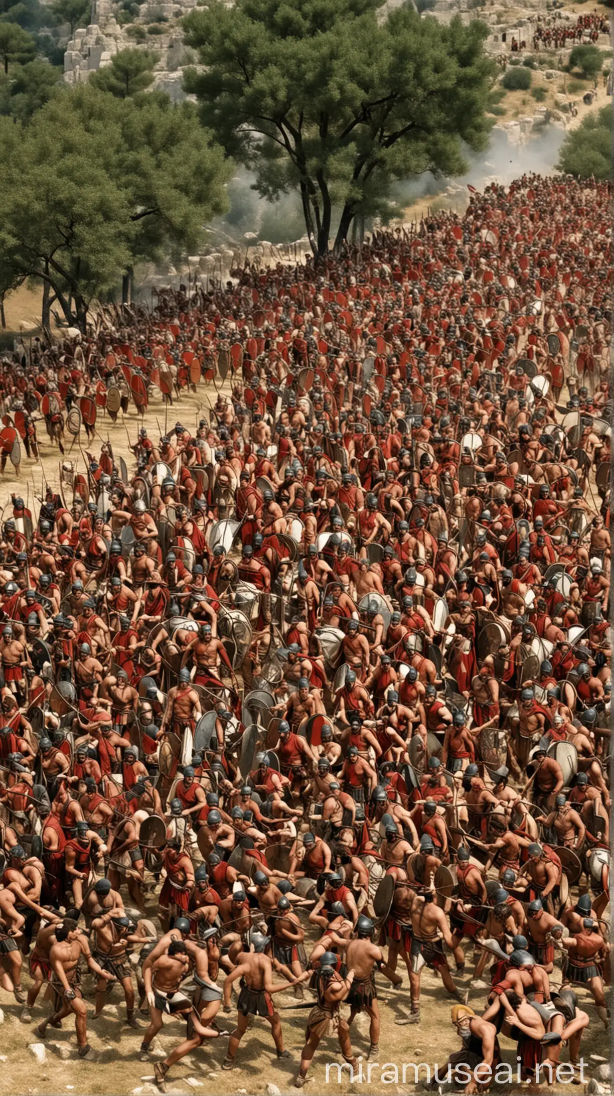 "Another was Thermopylae, where 300 Spartans and their allies held off a massive enemy force for days. These battles showed the hoplites' incredible bravery and teamwork." hyper realistic