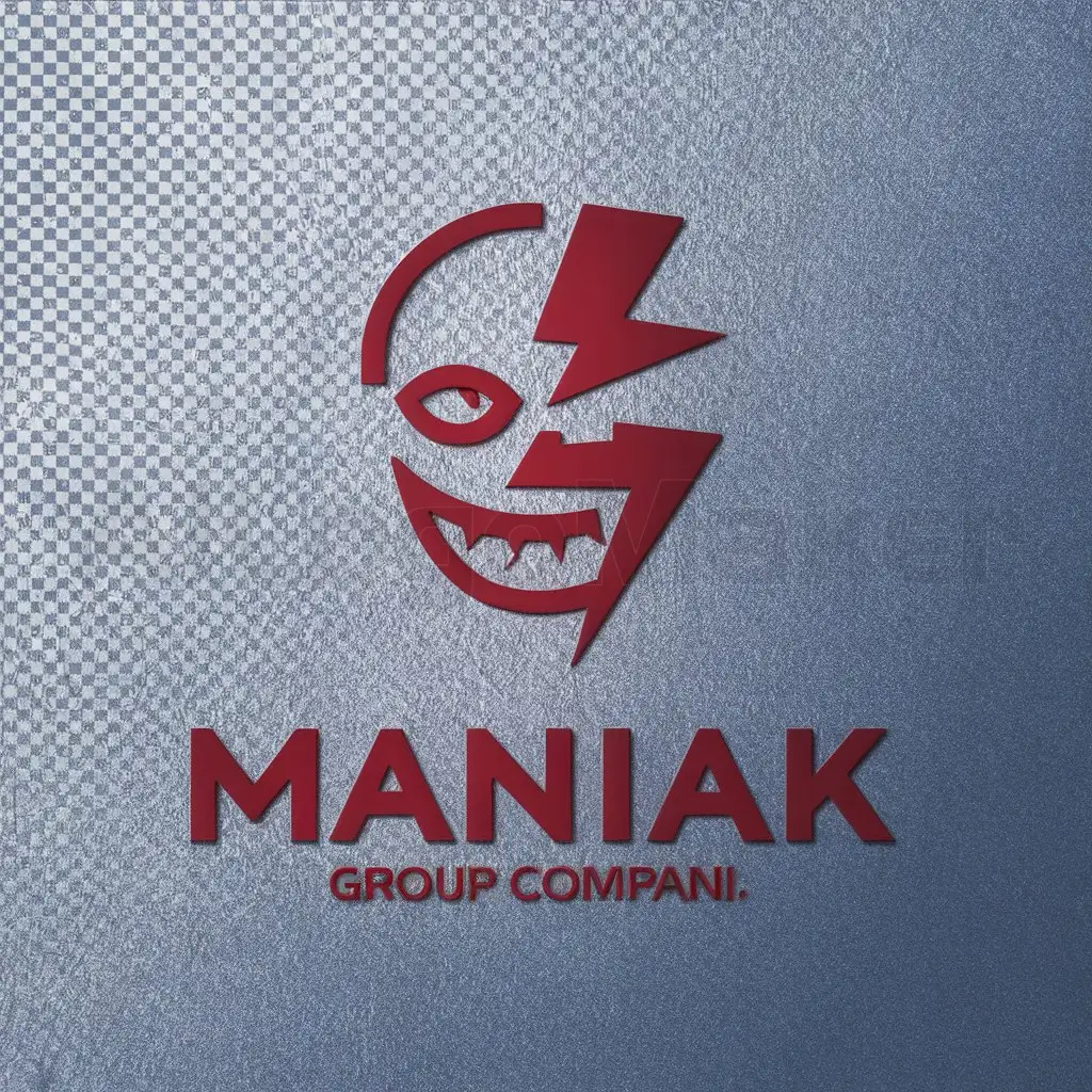 a logo design,with the text "MANIAK GROUP COMPANI", main symbol:psychopath,maniac,madman,Minimalistic,be used in clothing industry,clear background