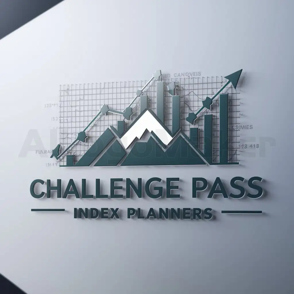 a logo design,with the text "Challenge Pass Index Planners", main symbol:mountain, Chart, Stocks rising, Graph mesh background,Moderate,be used in Finance industry,clear background