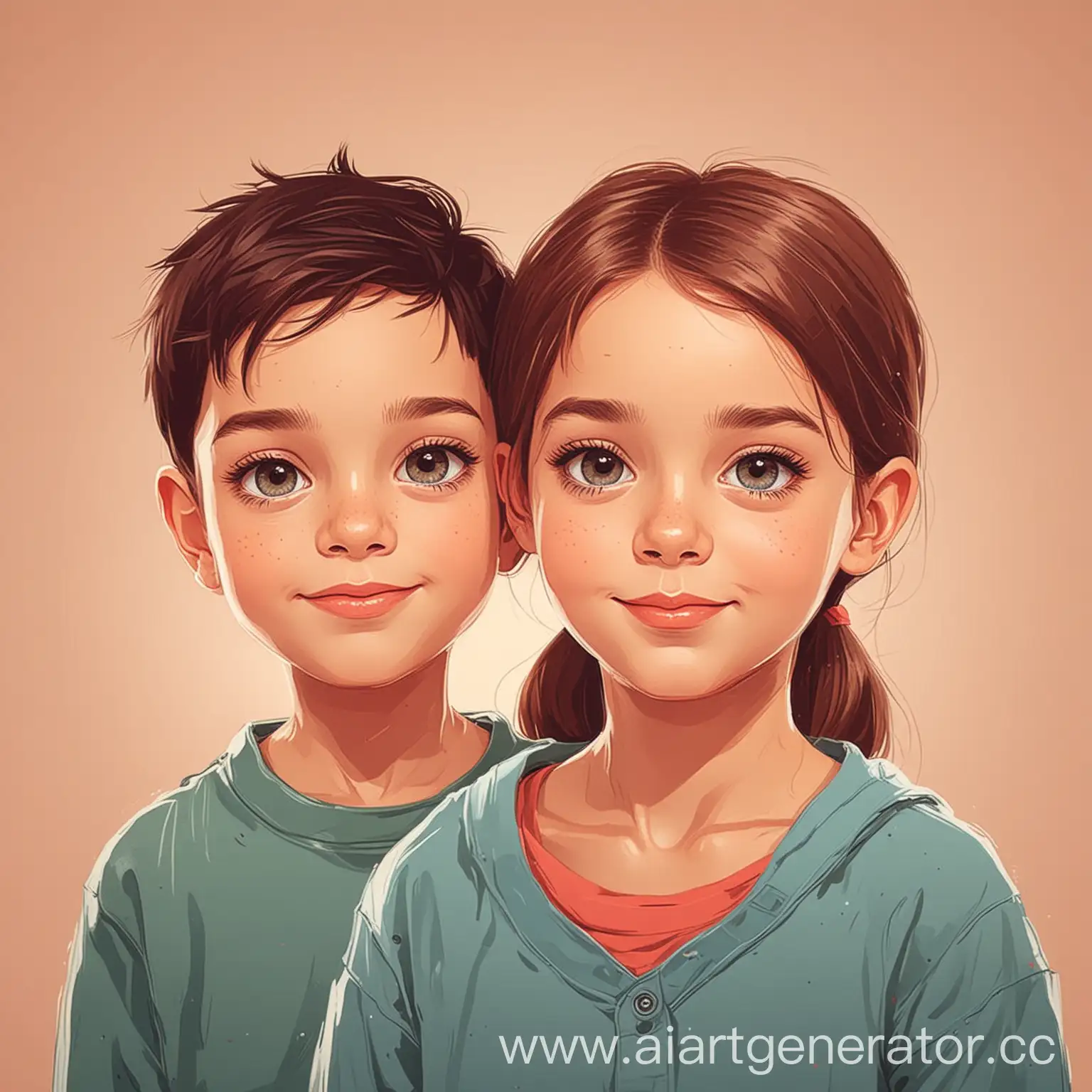 Портрет мальчика и девочки. Стиль детский векторный рисунок.