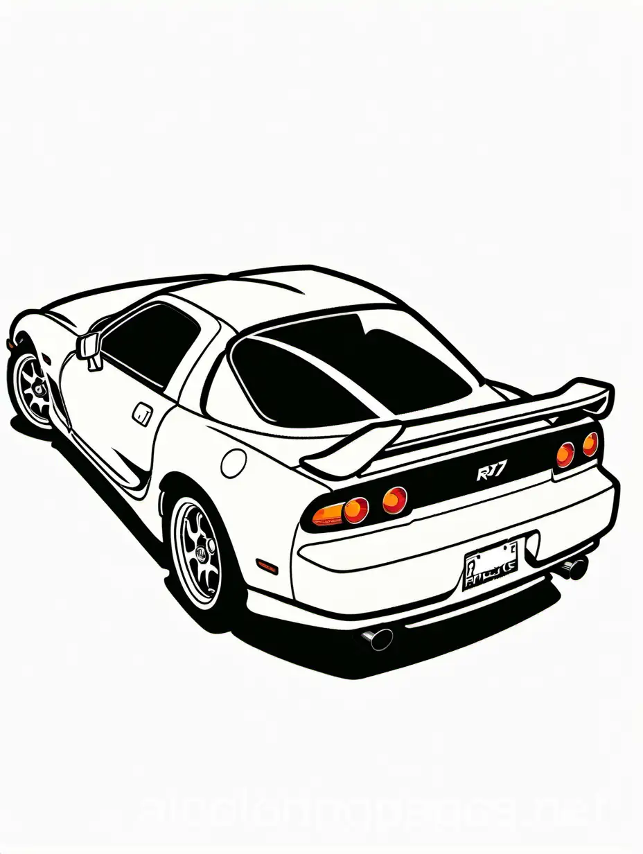 rx7, Coloring Page, black and white, line art, white background, Simplicity, Ample White Space. The background of the coloring page is plain white to make it easy for young children to color within the lines. The outlines of all the subjects are easy to distinguish, making it simple for kids to color without too much difficulty