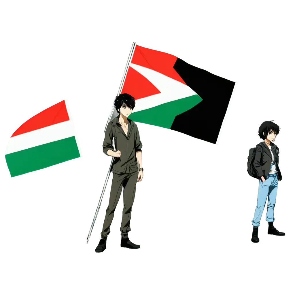 Anime cartoon with palestine flag