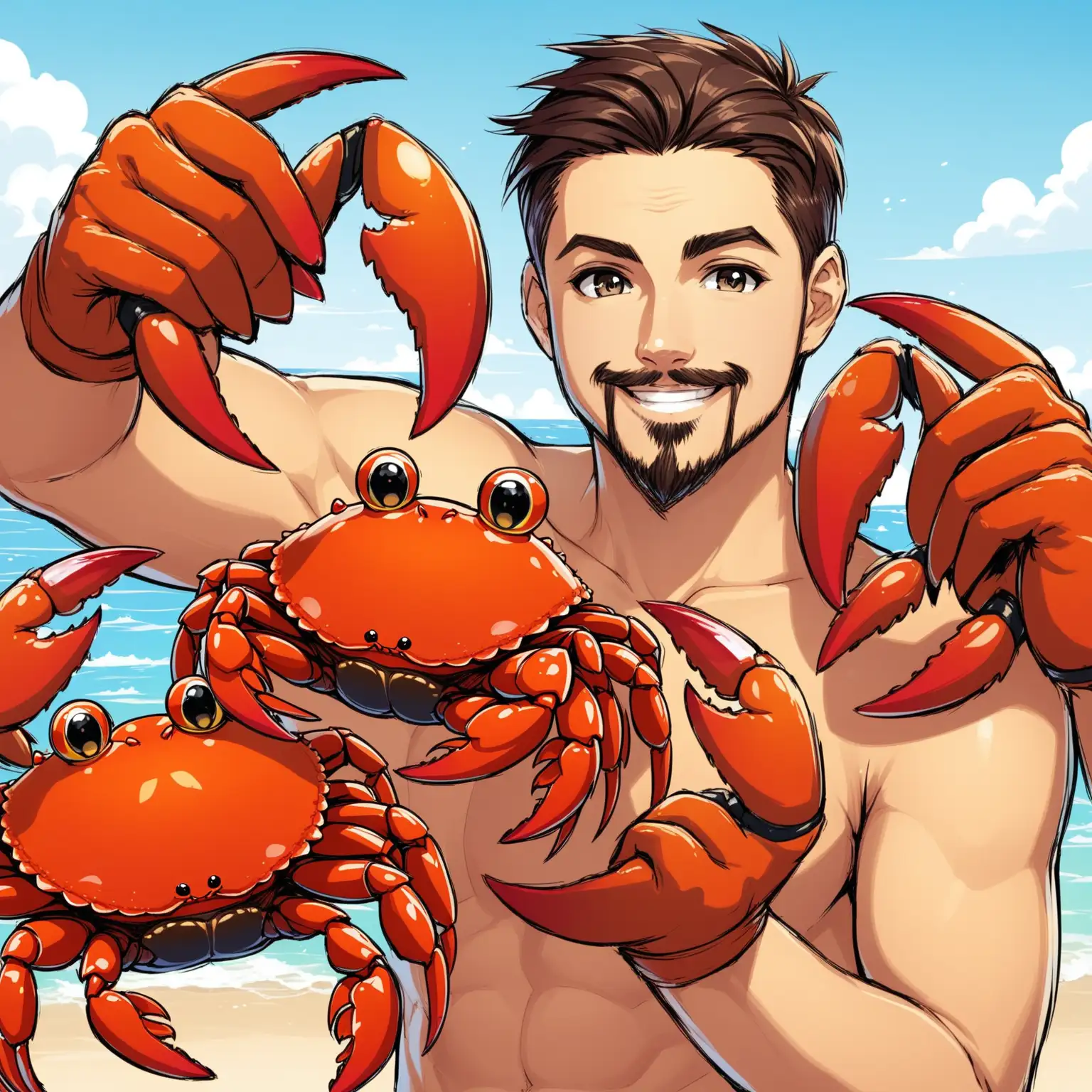 Canadian Man with Goatee Sharing Crab Feast with Friends