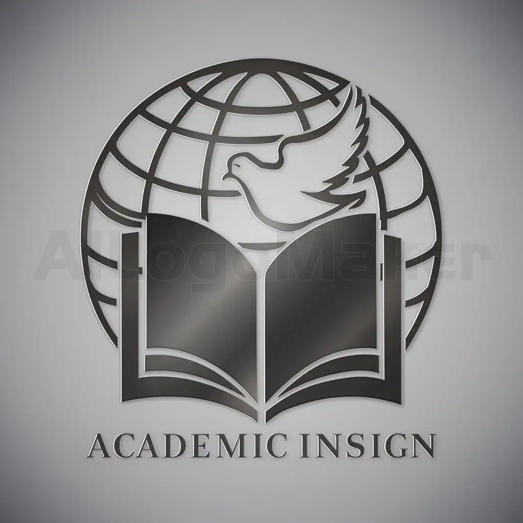 a logo design,with the text "Academic logo", main symbol:open book symbol, an illustration of the globe, and a flying dove into the globe,Moderate,clear background