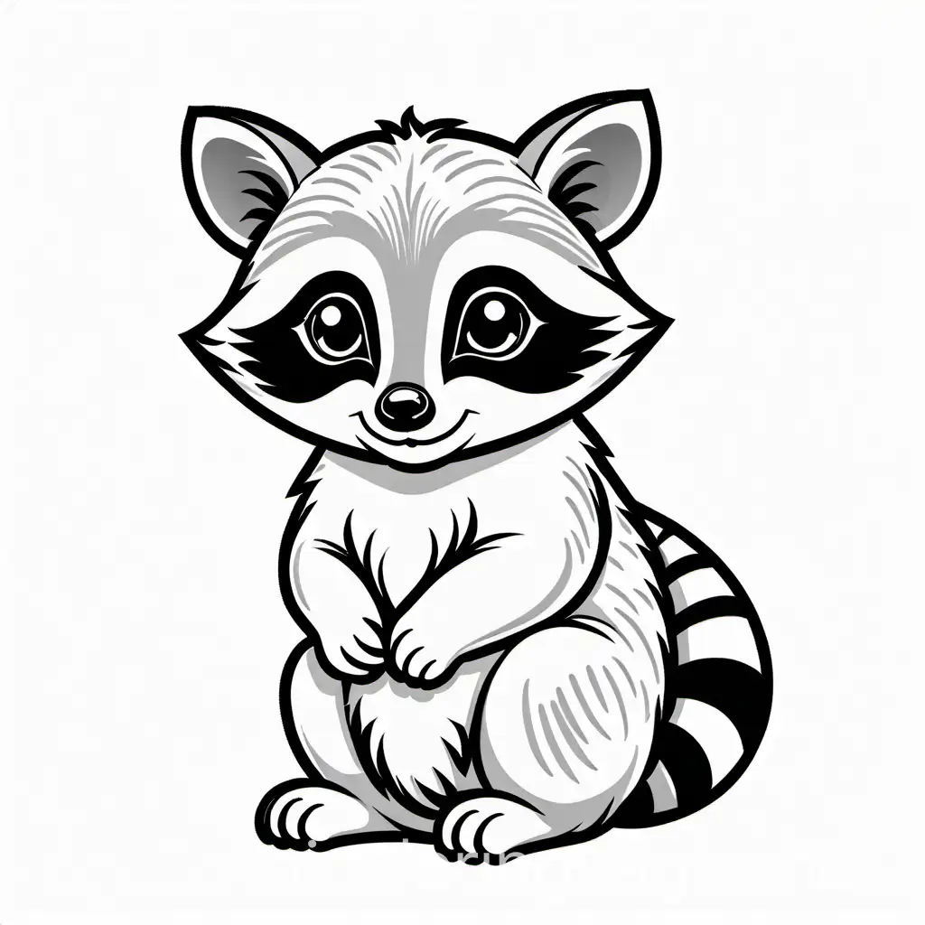 baby raccon, Coloring Page, black and white, line art, white background, Simplicity, Ample White Space