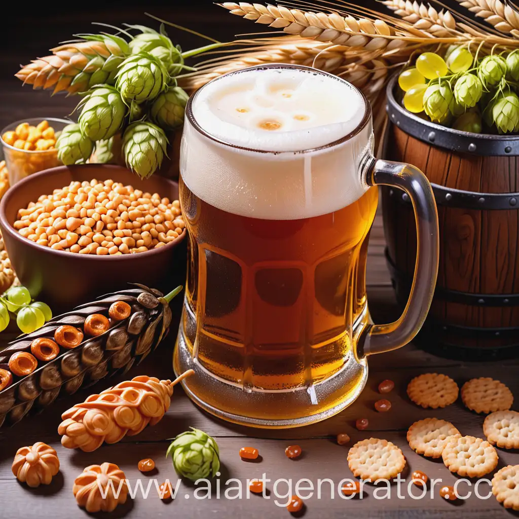 Table-Setting-with-Beer-Mug-Grain-Ears-Hop-Cones-and-Snacks
