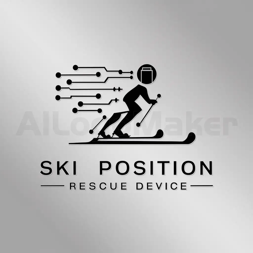 a logo design,with the text "sliding ski position rescue device", main symbol:Integrated circuits, GPS locating, skiing,Minimalistic,be used in Internet industry,clear background