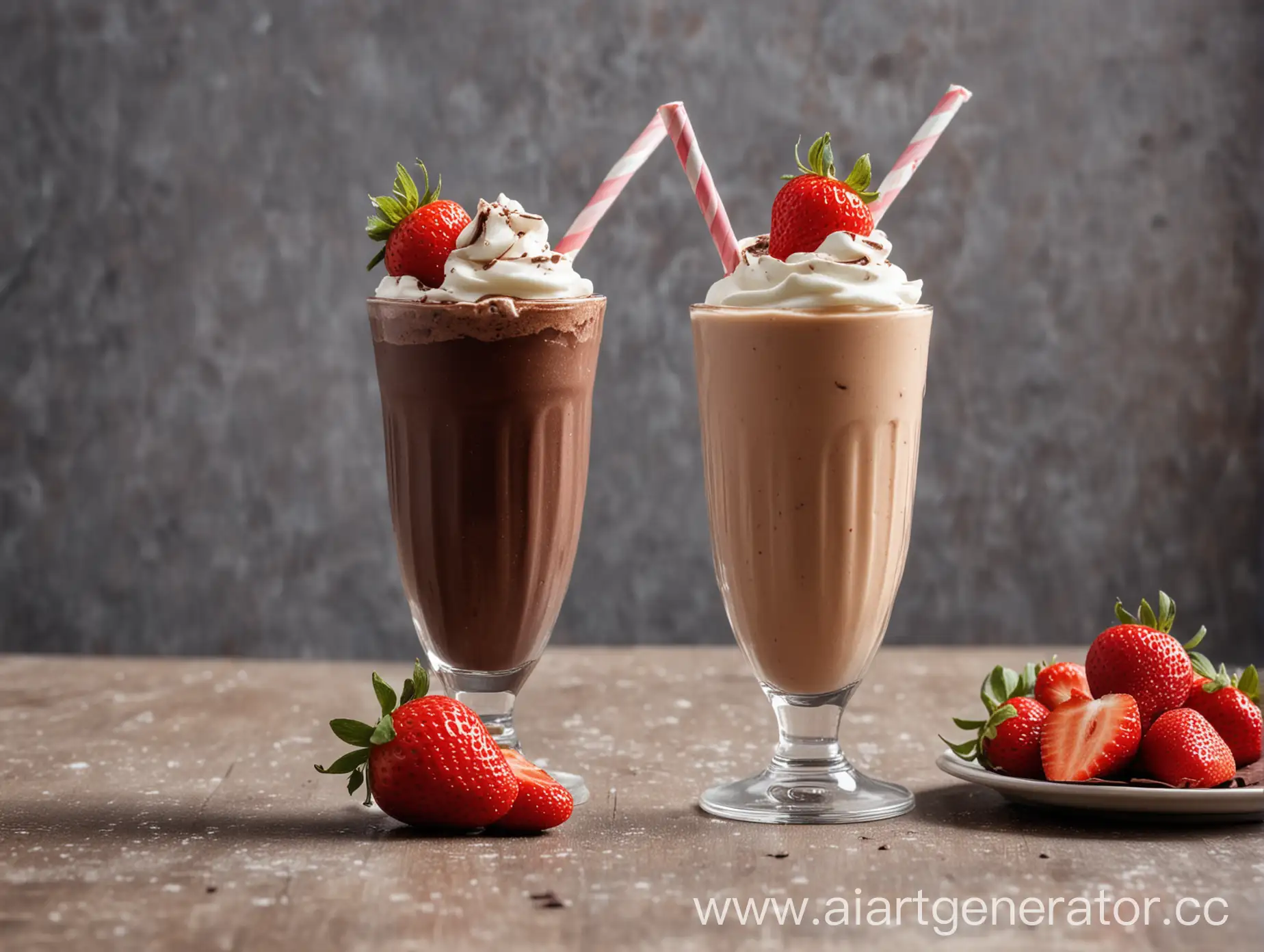 Front-View-of-Milkshake-and-Chocolatecovered-Strawberry-on-Table