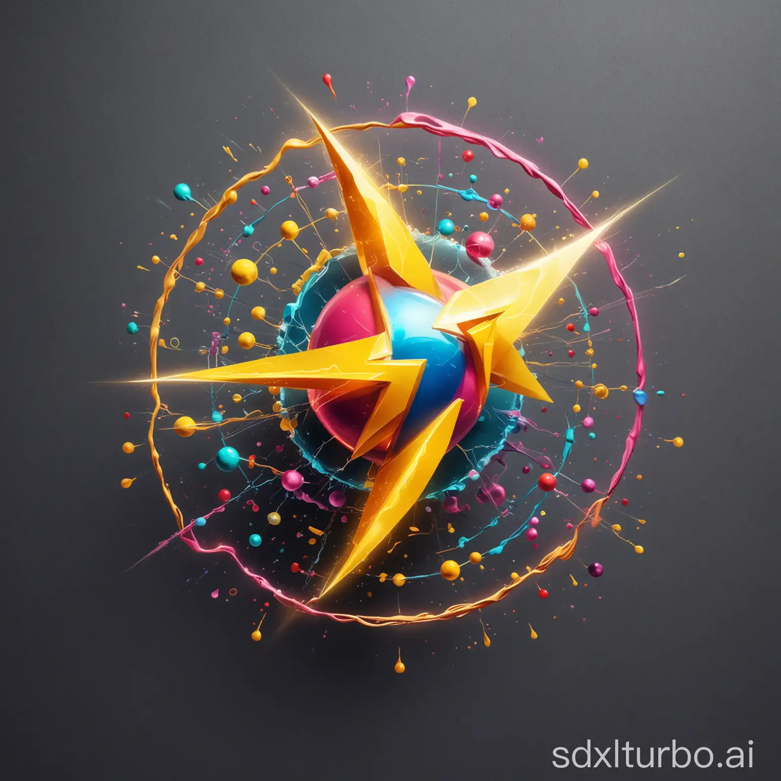 a bright, colourful logo merging an atom with a yellow lightning bolt