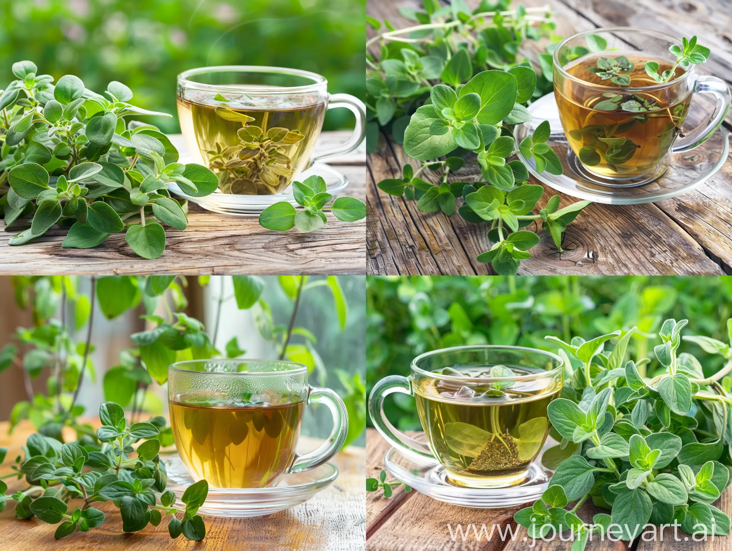 Fresh-Oregano-Plant-on-Rustic-Wooden-Table-with-Herbal-Tea