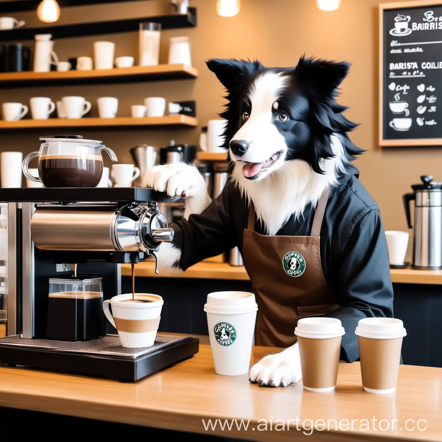 Furry-Border-Collie-Dog-Barista-Making-Coffee-in-Coffee-Shop